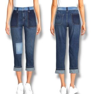 Time and Tru Size 10 Rolled Cuffed Patchwork Jeans Cotton-Polyester-Spandex